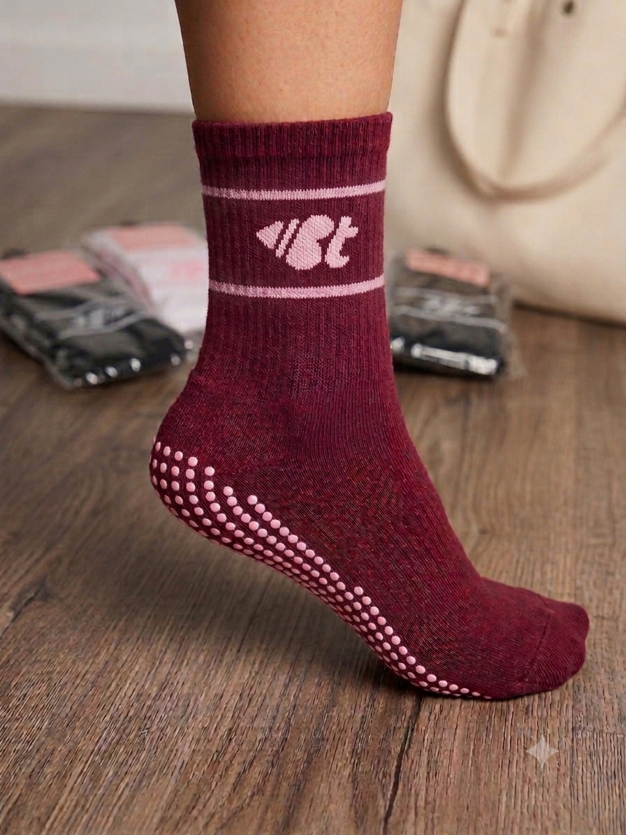 Pilates Grip Socks – Non-Slip, Ultra Soft – Burgundy